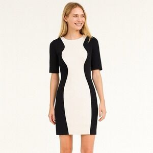 Bisou Bisou Sz 6 Bodycon Sheath‎ Dress Office Work Sexy White Black Knee Length